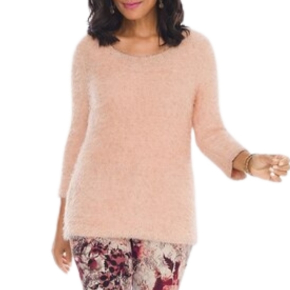 CHICO'S Pink Eyelash Metallic Shine Pullover Sweater Top 0 (Size Small) NWT - Picture 1 of 9